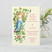 ビクトリア時代の女性とハープとバラの結婚式 招待状 (スタンド正面)