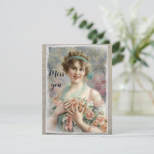 ビクトリア時代の女性とバラの水彩画 カード (スタンド正面)