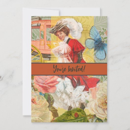 ビクトリア時代の女性と楽しい馬車 招待状 (正面)