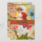 ビクトリア時代の女性と楽しい馬車 招待状 (正面/裏面)