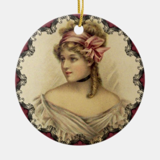 ビクトリア時代の女性 ビンテージ クリスマス オーナメント (正面)
