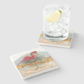 ビクトリア時代の女性 赤いシャンパン 喜び ストーンコースター (横)