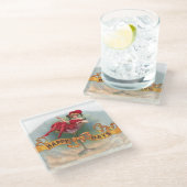 ビクトリア時代の女性 赤いシャンパン 幸せそう ガラスコースター (アングル)