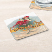 ビクトリア時代の女性 赤いシャンパン 幸せそう スクエアペーパーコースター (アングル)