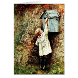 ビクトリア時代の子供が手紙の絵葉書を送る