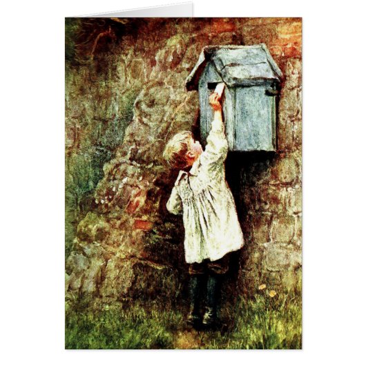 ビクトリア時代の子供が手紙の絵葉書を送る (正面)