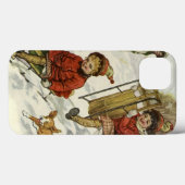 ビクトリア時代の子供たちのクリスマス、雪の丘をスリ sled する犬 Case-Mate iPhoneケース (裏面 (横))