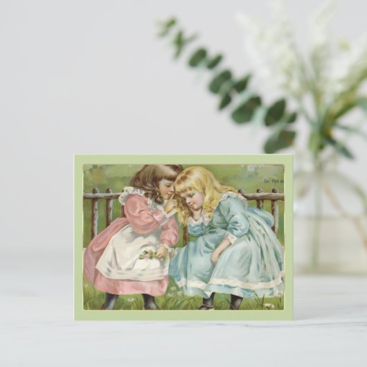 ビクトリア時代の子供たち2人の小さな少女 ヴィンテージのポストカード ポストカード