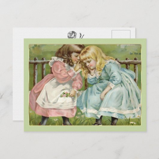 ビクトリア時代の子供たち2人の小さな少女 ヴィンテージのポストカード ポストカード (正面/裏面)
