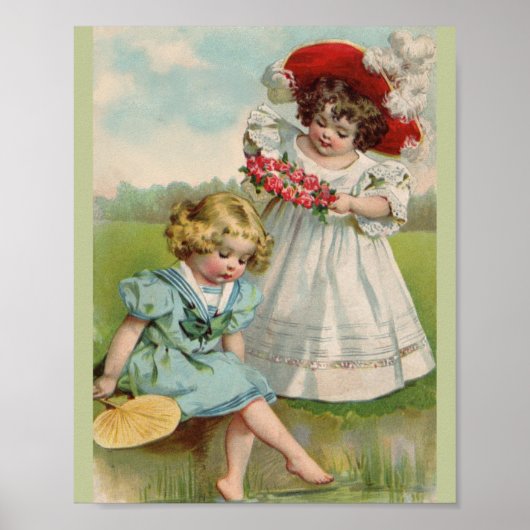 ビクトリア時代の子供たち ヴィンテージ サマー ガールズ ガーデン ポスター (正面)