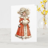 ビクトリア時代の子供用紙人形冬のコートとハンドマフ カード (黄色い花)