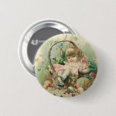 ビクトリア時代の子供、少女の春のフルーツバスケット 缶バッジ (正面&裏面)