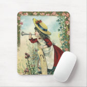 ビクトリア時代の子供、牧場でラッパを吹く少女 マウスパッド (マウス)