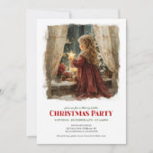 ビクトリア時代の少女がサンタを待つクリスマスのイラスト 招待状 (正面)