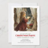 ビクトリア時代の少女がサンタを待つクリスマスのイラスト   招待状 (正面)