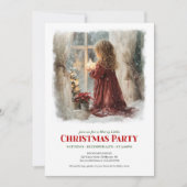 ビクトリア時代の少女がサンタを待つクリスマスのイラスト 招待状 (正面)