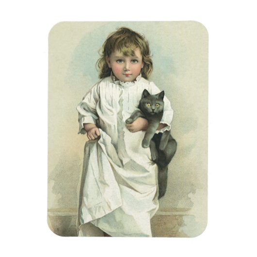 ビクトリア時代の少女が夜着と愛猫とともに マグネット (縦)