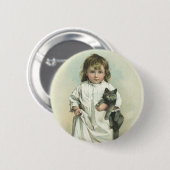 ビクトリア時代の少女が夜着と愛猫とともに 缶バッジ (正面&裏面)