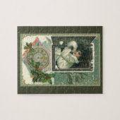 ビクトリア時代の少女が窓から顔を出す、ヴィンテージな新年の挨拶 ジグソーパズル (横)