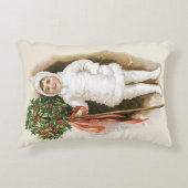 ビクトリア時代の少女とホーリーを使ったヴィンテージクリスマス アクセントクッション (正面)
