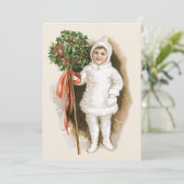 ビクトリア時代の少女とホーリーを使ったヴィンテージクリスマス 招待状 (スタンド正面)