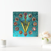 ビクトリア時代の犬の肖像 キャデュケウス 獣医シンボル スクエア壁時計 (ホーム)