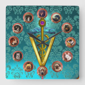 ビクトリア時代の犬の肖像 キャデュケウス 獣医シンボル スクエア壁時計 (正面)