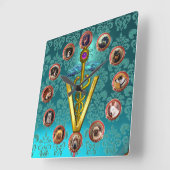 ビクトリア時代の犬の肖像 キャデュケウス 獣医シンボル スクエア壁時計 (傾斜)