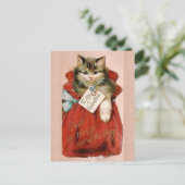 ビクトリア時代の猫が袋に入ったバレンタインデー シーズンポストカード (スタンド正面)