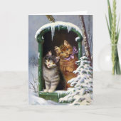 ビクトリア時代の猫のクリスマスカード（古い郵便箱の中） シーズンカード (正面)