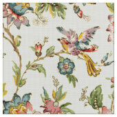 ビクトリア時代の花の葉に止まる鳥の模様 ファブリック (クローズアップ)