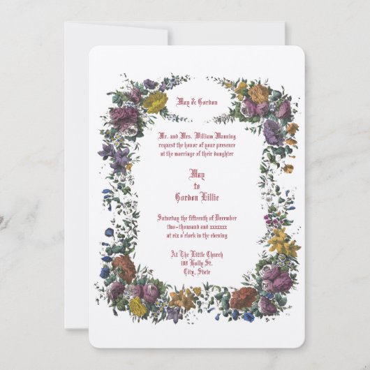 ビクトリア時代の花の装飾枠 招待状 (正面)