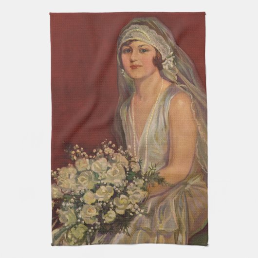 ビクトリア時代の花嫁の肖像画, ヴィンテージウェディングの花嫁 キッチンタオル (縦)