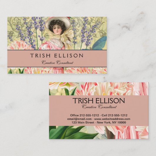 ビクトリア時代の華麗な女性レジー 名刺 (正面/裏面)