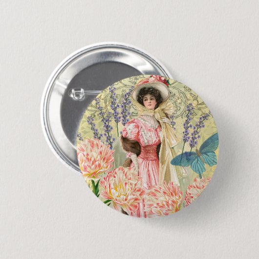 ビクトリア時代の華麗な女性レジー 缶バッジ (正面&裏面)