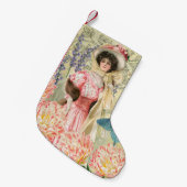 ビクトリア時代の華麗な女性 ピンクの花 スモールクリスマスストッキング (正面 (吊り時))