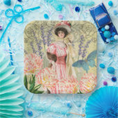 ビクトリア時代の華麗な女性 ピンクの花 ペーパープレート (パーティー)