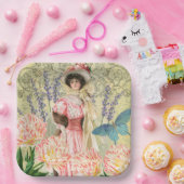 ビクトリア時代の華麗な女性 ピンクの花 ペーパープレート (パーティー)