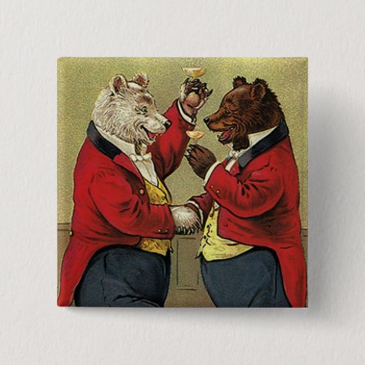 ビクトリア時代の陽気なダンスをするクマ 缶バッジ (正面)