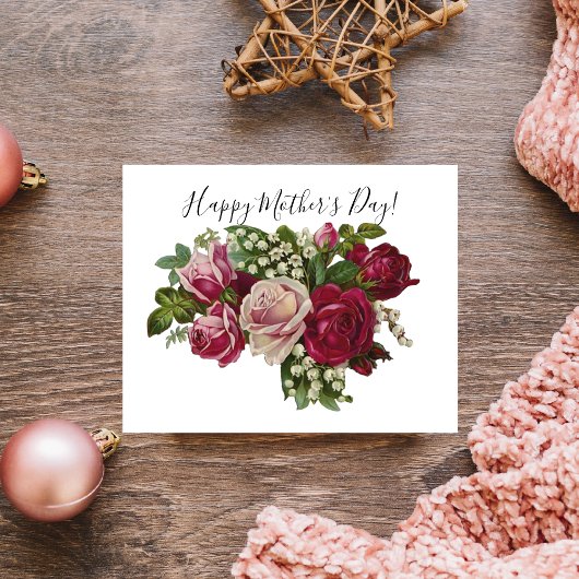 ビクトリア朝のクラシックなバラ リリー・オブ・ザ・バレー ロマンス ポストカード