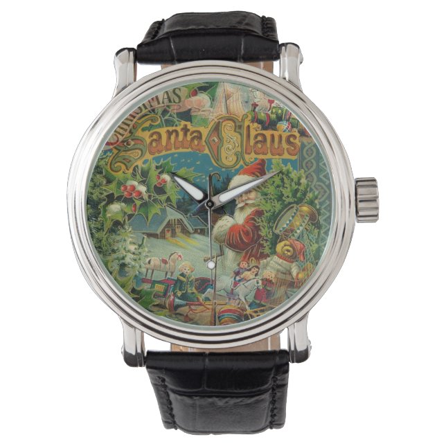 ビクトリア朝のサンタクロース クリスマスコラージュ アンティーク 腕時計 (正面)