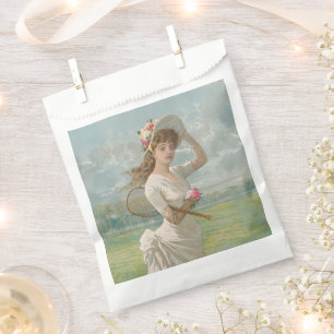 ビクトリア朝のテニスレディ フラワーハット アンティーク フェイバーバッグ