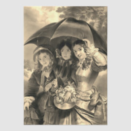 ビクトリア朝の女性 傘 雨の日 セピア 薄葉紙