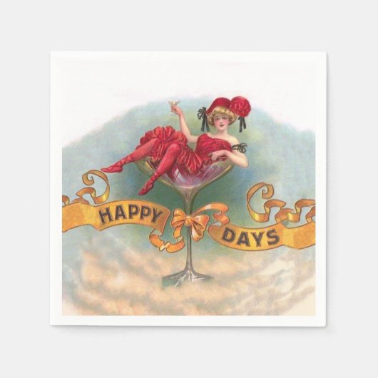 ビクトリア朝の女性 赤いシャンパン 喜び スタンダードカクテルナプキン (正面)