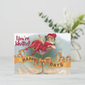 ビクトリア朝の女性 赤いシャンパン 幸せそう 招待状 (スタンド正面)