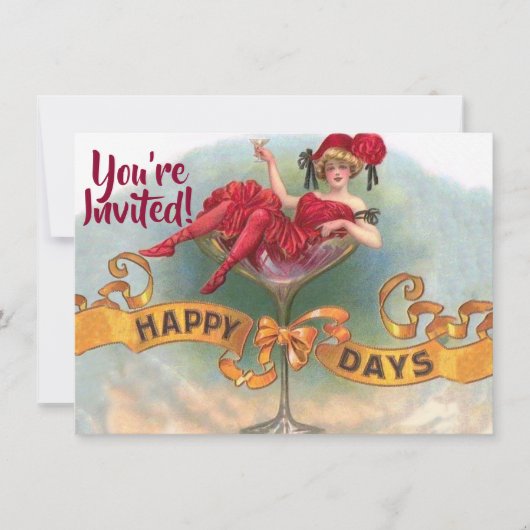 ビクトリア朝の女性 赤いシャンパン 幸せそう 招待状 (正面)