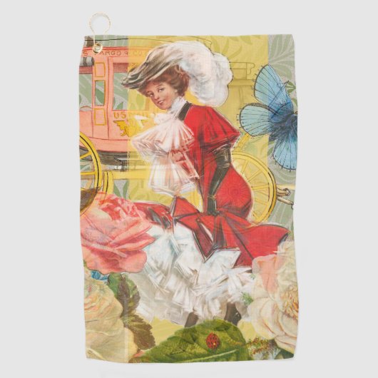 ビクトリア朝の女性 高貴 赤 イラスト ゴルフタオル (正面)
