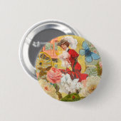 ビクトリア朝の女性 高貴 赤 イラスト 缶バッジ (正面&裏面)