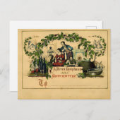 ビクトリア朝の家族のクリスマスと新年のご挨 ポストカード (正面/裏面)