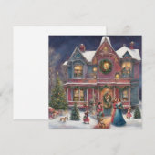 ビクトリア朝の家、女性、クリスマスイブの子供たち シーズンカード (正面/裏面)